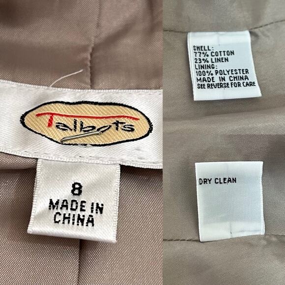 EUC TALBOTS Beige and Green Checked Pattern Cotton/Linen Blazer. Size 8 - Picture 13 of 14